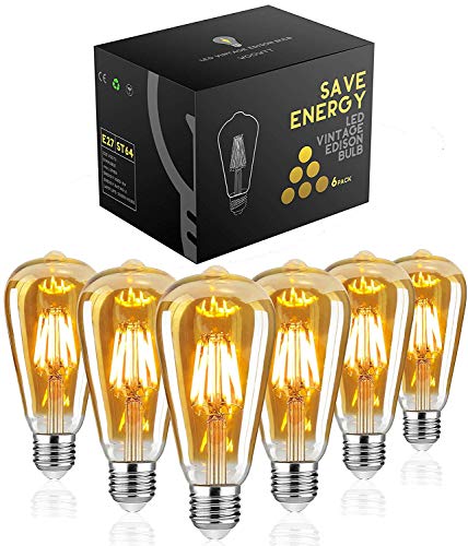 Ampoule LED E27 Edison avec filament Woowtt  au look Vintage et Antique Rétro  en verre ambré de forme bulbe