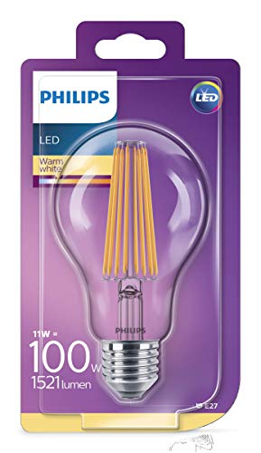 Ampoule LED E27 avec filament 11W Philips, extra longue durée, lumière blanche et chaude