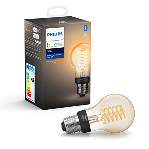 Ampoule LED connectée Philips Hue blanche avec filament E27 Standard, Compatible Bluetooth 7 W, elle fonctionne avec Alexa et Google Assistant
