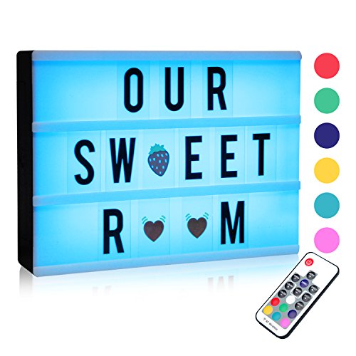 Boite lumineuse LED à message avec lettres noires sur fond coloré changeable avec télécommande