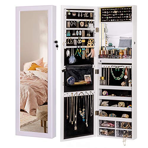 Armoire à bijoux avec éclairage LED à suspendre grande capacité avec miroir