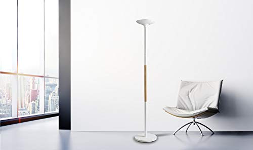 Lampadaire LED vertical blanc épuré avec hêtre d'intensité modulable