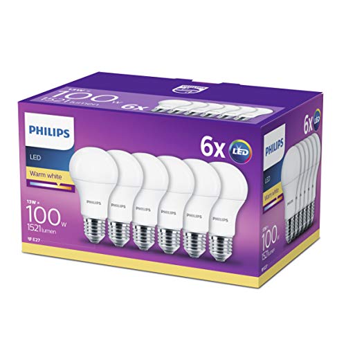 Lot de 6 Ampoules Philips LED standard Culot E27, puissance 13W