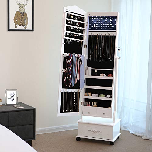 Meuble miroir pour bijoux avec éclairage LED bien organisé