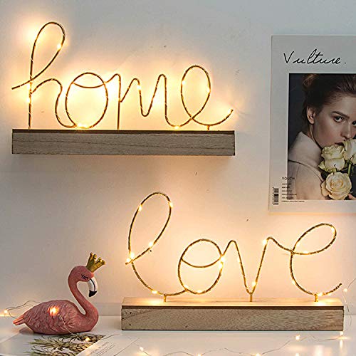 Lampe décorative mots Home et Love avec lumières LED